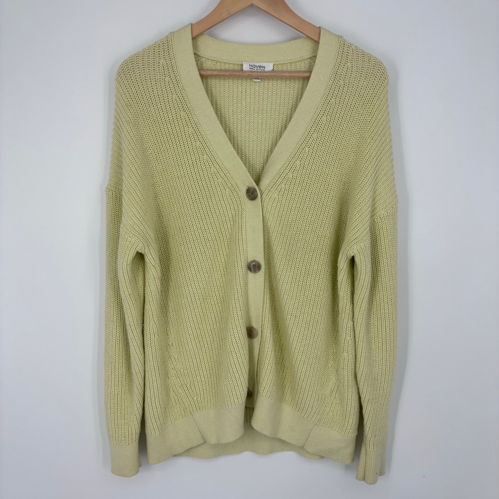 Haven Well Within Cardigan Sweater Womens Large Yellow/Green Organic Cotton Cozy